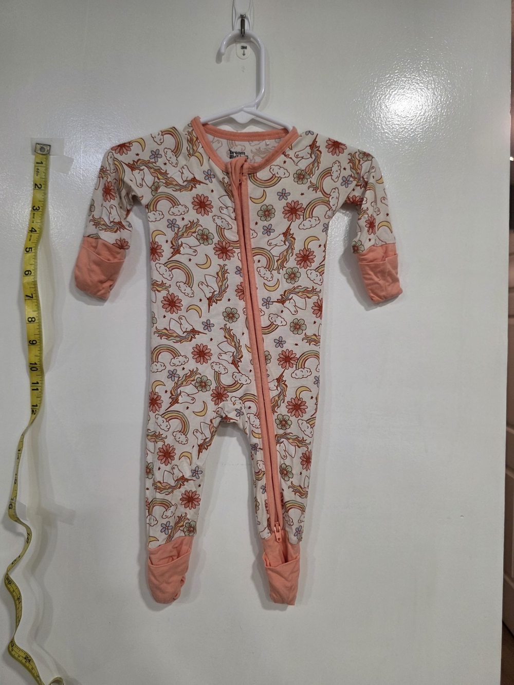 Babmoo Peach Unicorn & Rainbow Print Baby One-Piece Two WayZipper Footed Pajamas